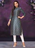 Poly Chanderi Blue Festival Wear Printed Readymade Kurti